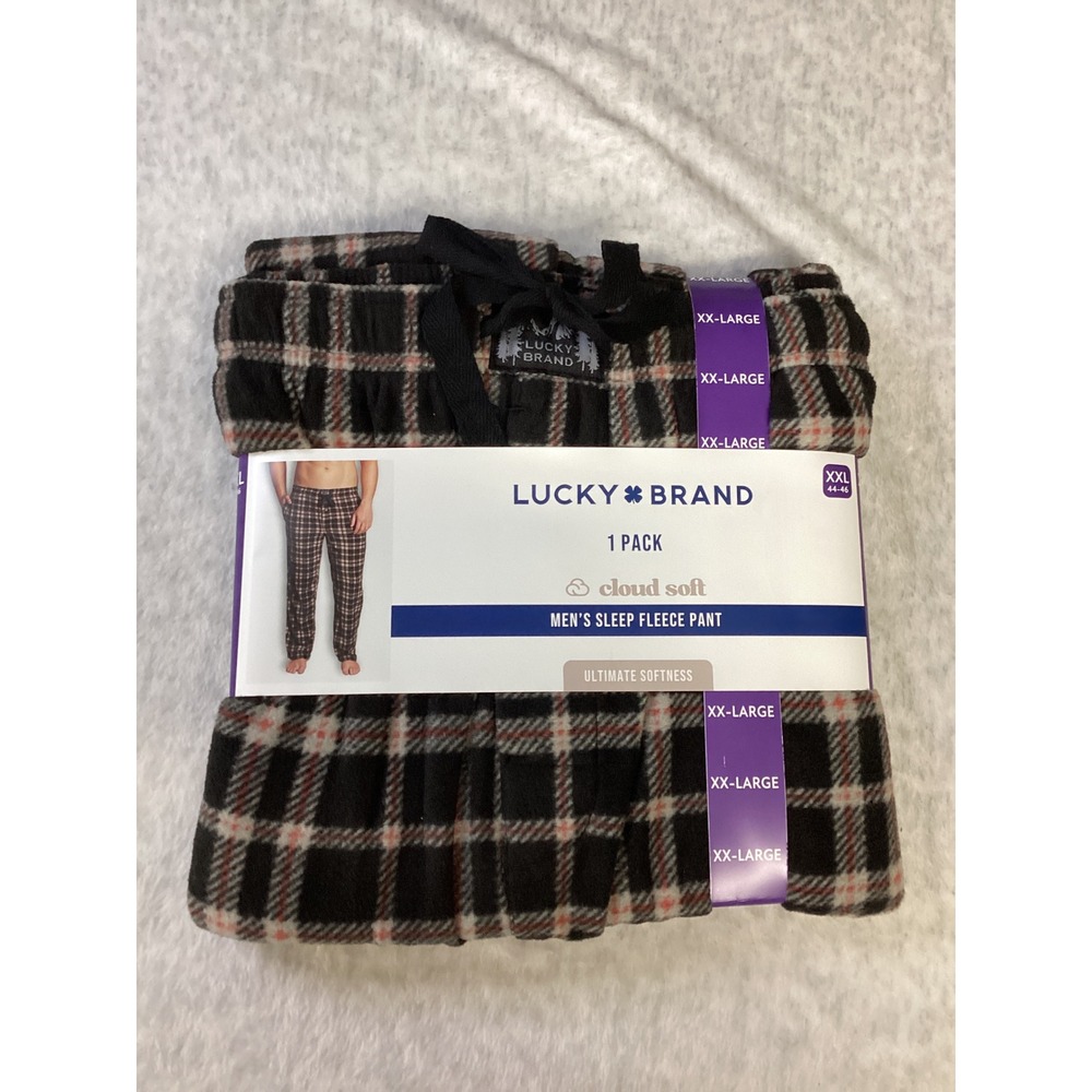 Lucky Brand‎ Mens Cloud Soft Sleep Fleece Pant XXL Black Plaid Pajama Bottoms